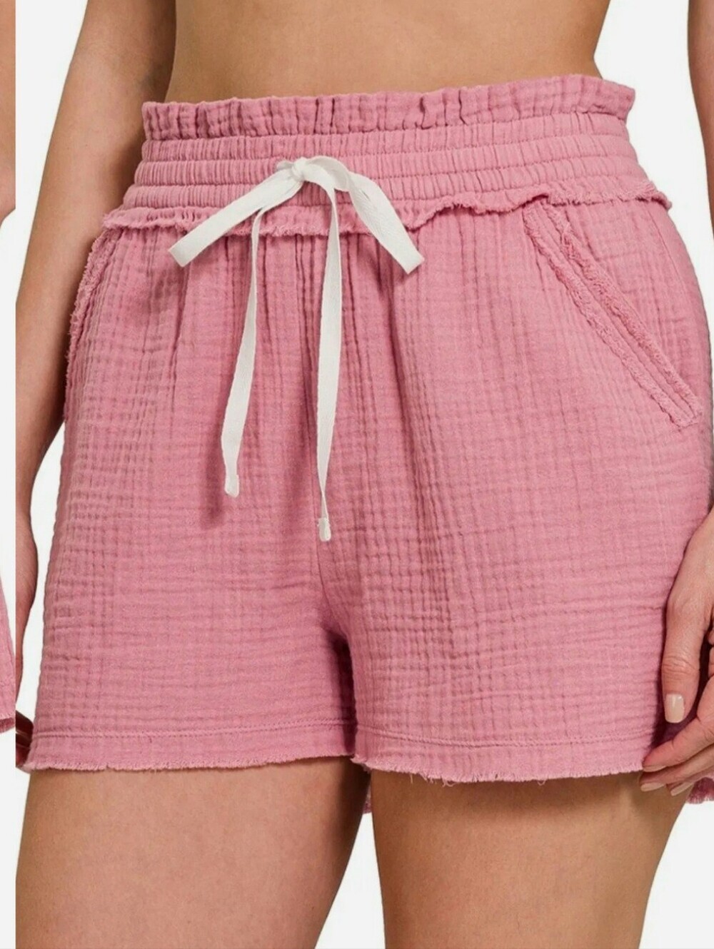 Zenana Pink Cotton Gauze Pull-On Shorts Size Large NWOT